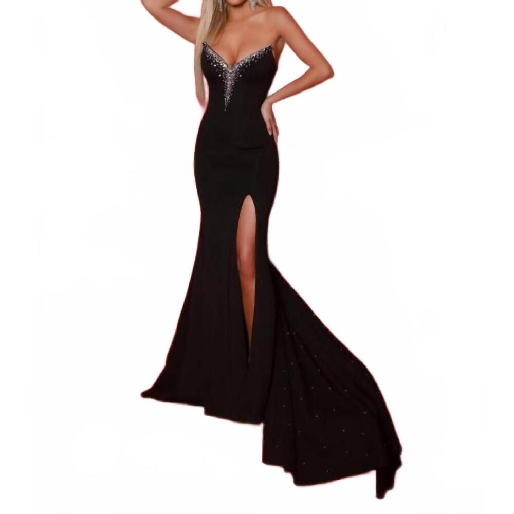 NEW JOHNATHAN KAYNE satin mermaid evening gown in black
